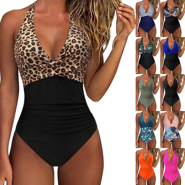 Cross Back One Piece Swimsuit Women's Sexy Solid Color Amazon for wholesale by OceanusSwim