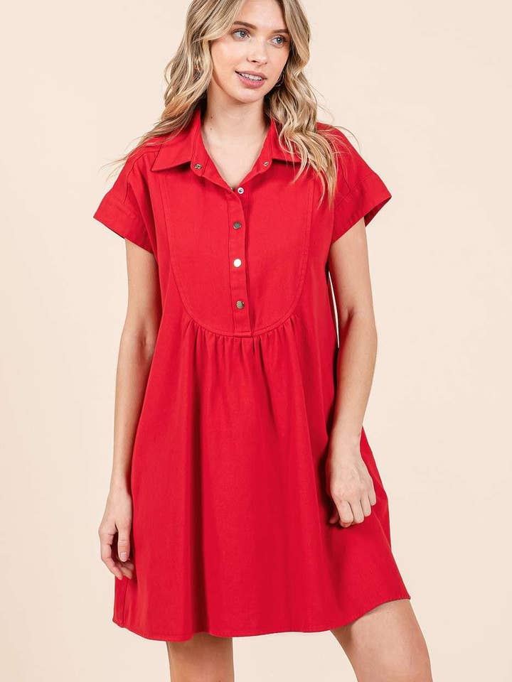 mittoshop - Wholesale Dress - Women's - TWILL SHORT SLEEVE COLLARED MINI DRESS