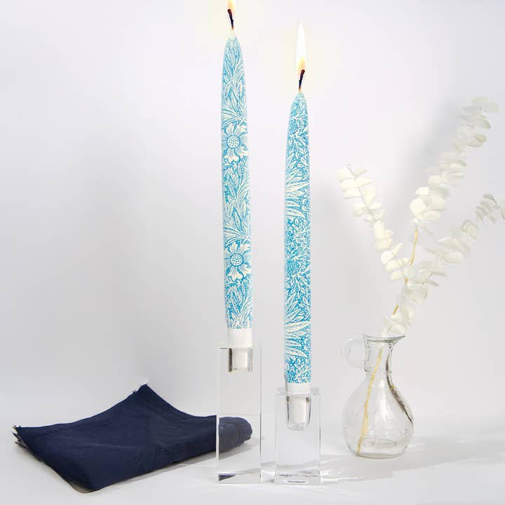 Taper Candles - Blue marigold by William Morris - Set of 2 for wholesale by Flatyz Candles