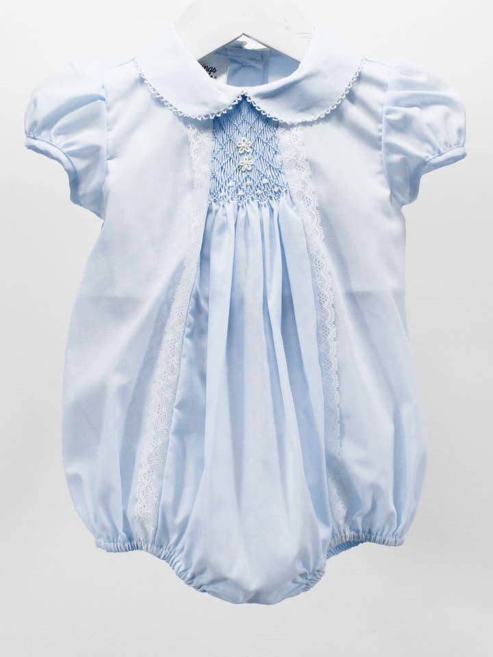 Light Blue & White Flowers Mia Bubble for wholesale by Baby Blessings Clothing