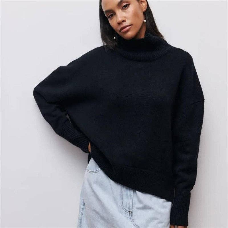 Plush Looks - Vente Pull en maille – femme - Pull ample à col montant uni6
