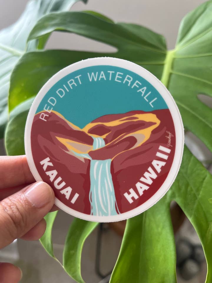 Kauai Red Dirt Waterfall Sticker - Hawaii Island Series for wholesale by Island Stickers & More / Yuriko J. Design