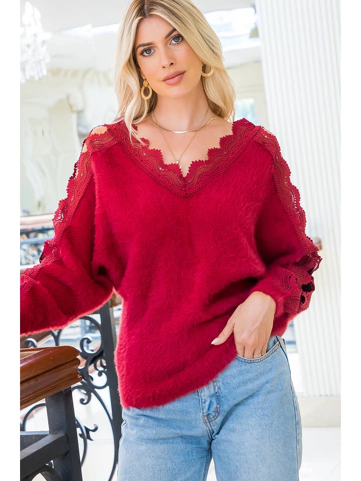 Sweet Lovely by Jen - Wholesale Knit Sweater - Women's - SW207 LACE V-NECK SWEATER28