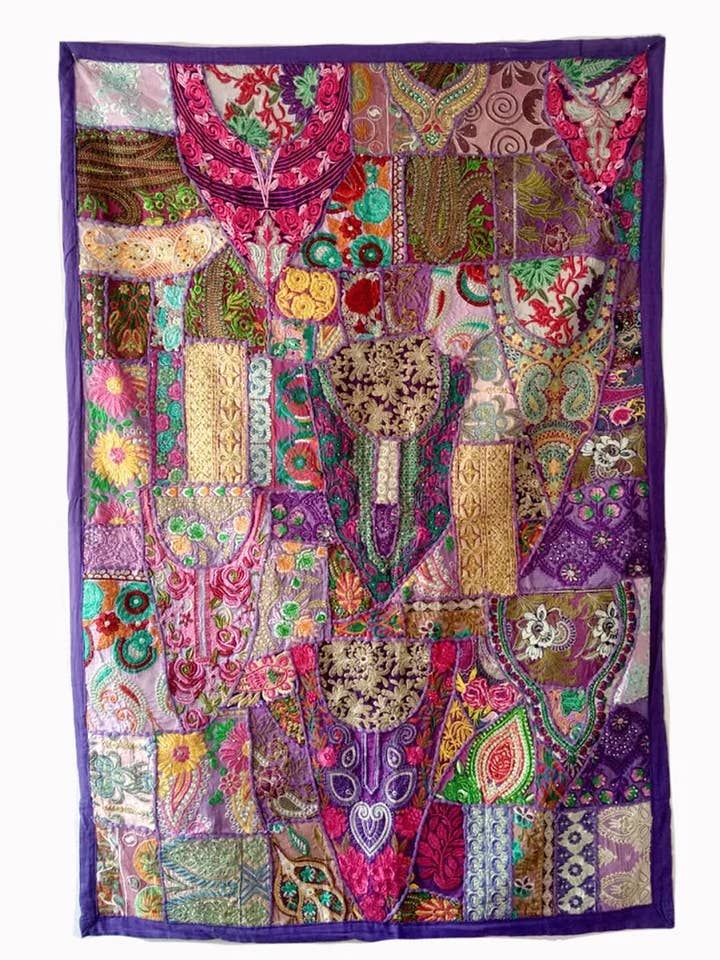 Wall Tapestry Indian Patchwork Wall Hanging Vintage Sari for wholesale by GYPSY STUDIO