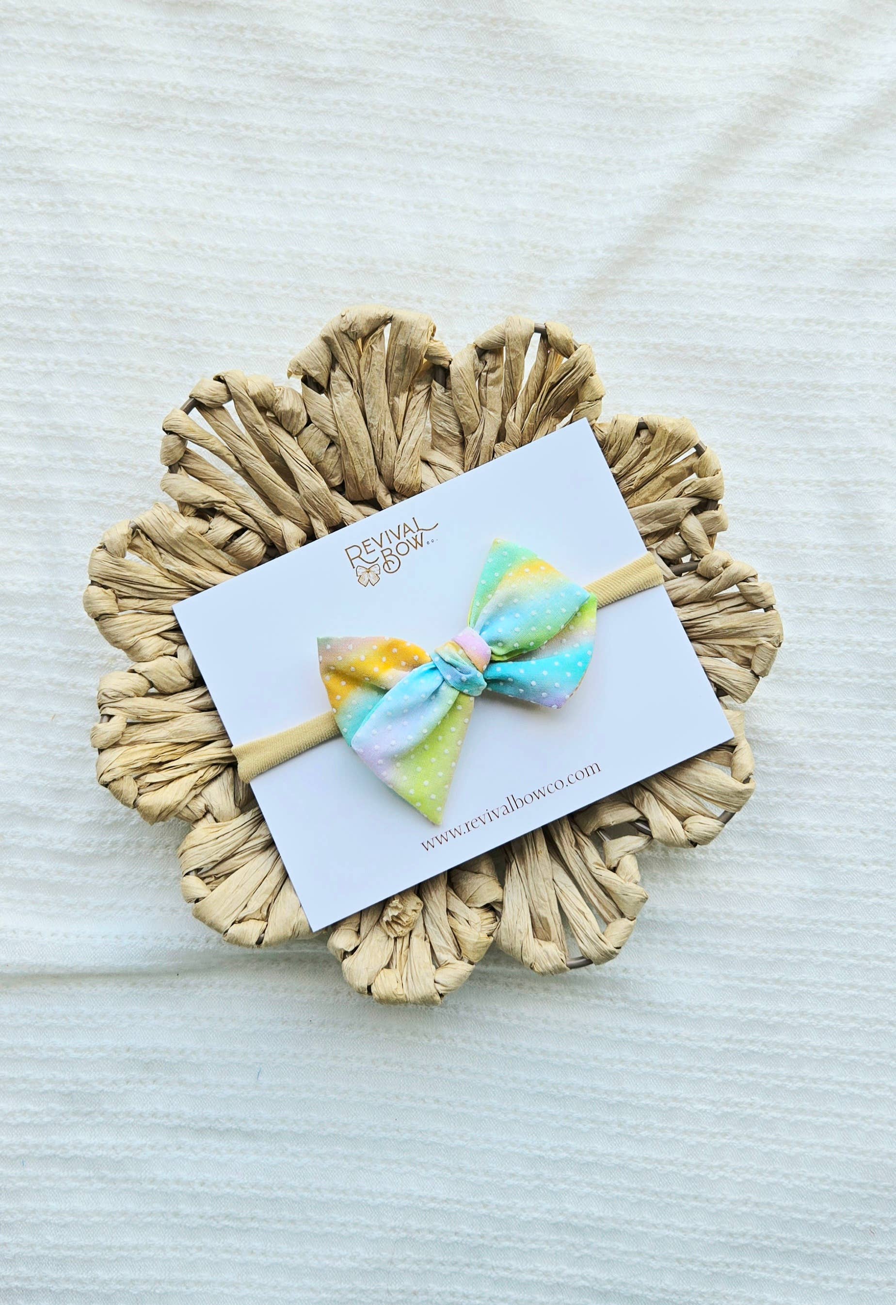 Revival Bow Co. - Wholesale Hair Bow - Baby - Small Handtied Bow / Swiss Dot Tie Dye / Summer Bow