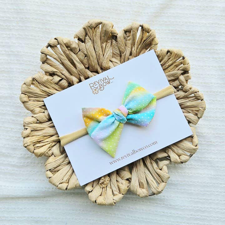 Revival Bow Co. - Wholesale Hair Bow - Baby - Small Handtied Bow / Swiss Dot Tie Dye / Summer Bow 0