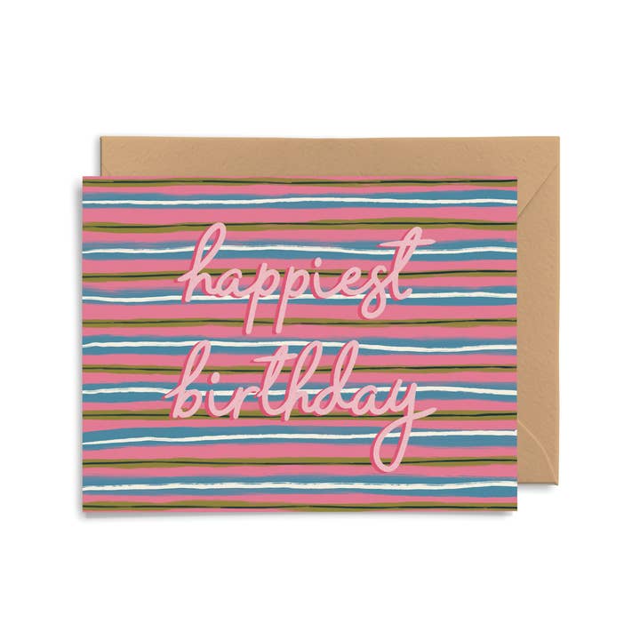 Happiest Birthday Stripe Card for wholesale by Pink Pigeon Studio