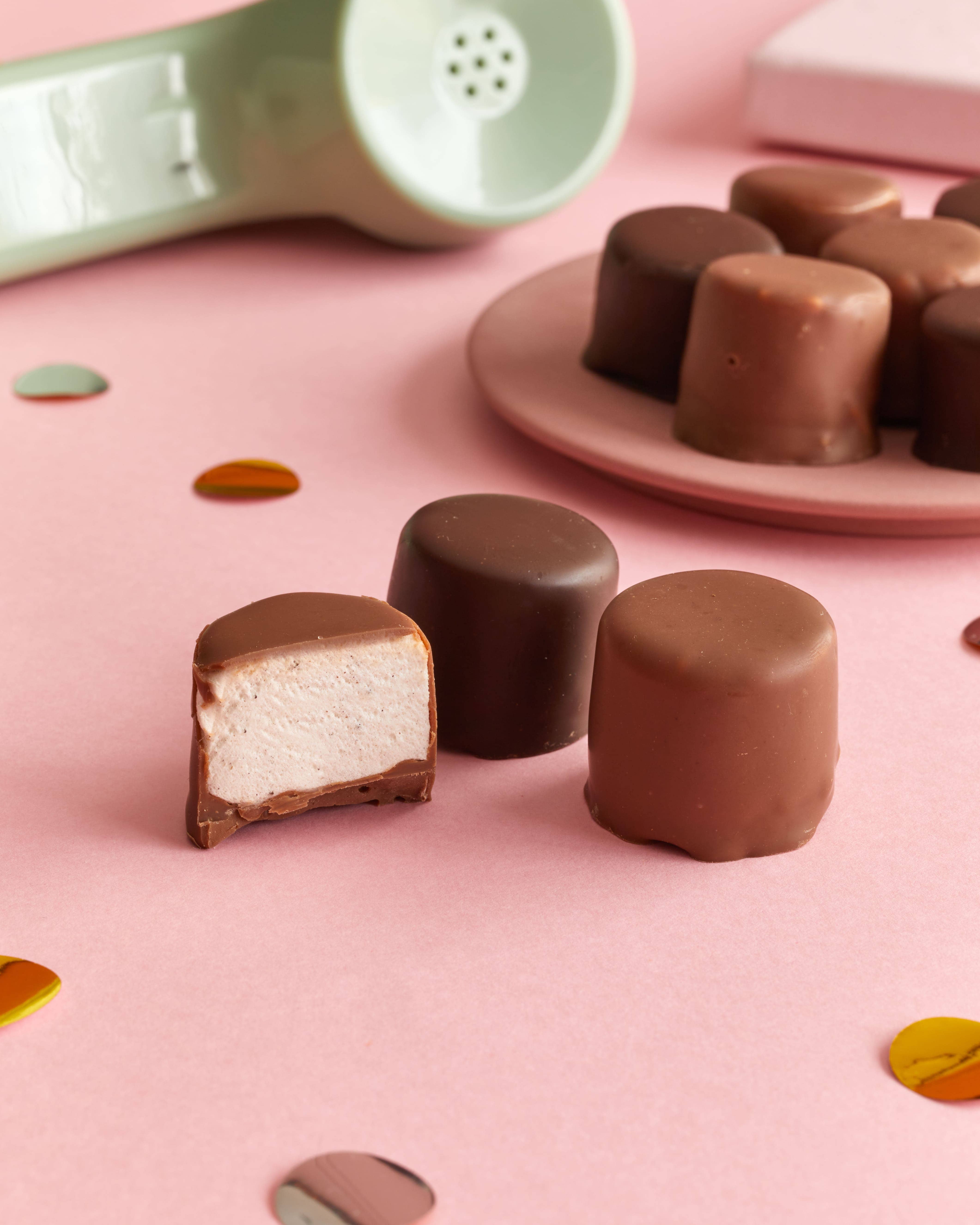 Maison Carrousel – Großhandel Schokoladenschachtel – Schachtel mit 6 Vanille-Marshmallows, umhüllt mit Zartbitter-/Vollmilchschokolade1