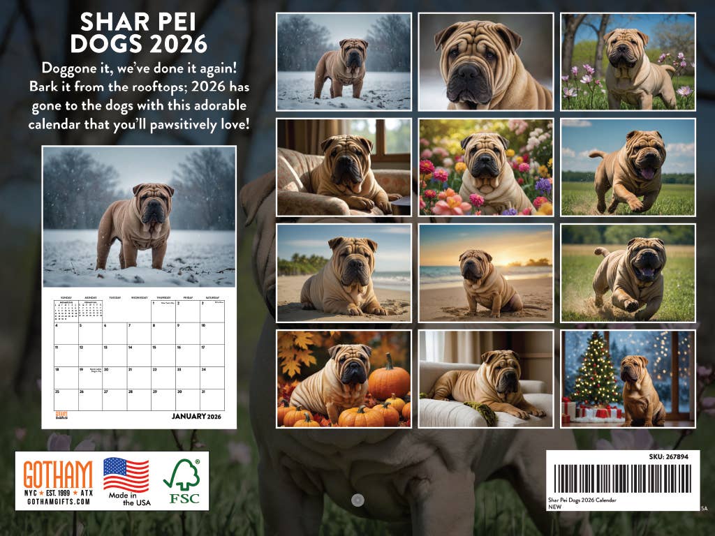Multi-Farben Shar-Pei-Kalender 2026 für Hundefreunde für den Großhandel auf Faire1