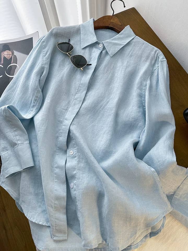 HIDDENBRAND - Wholesale Button Down Shirt - Women's - cotton linen blend button down shirt14