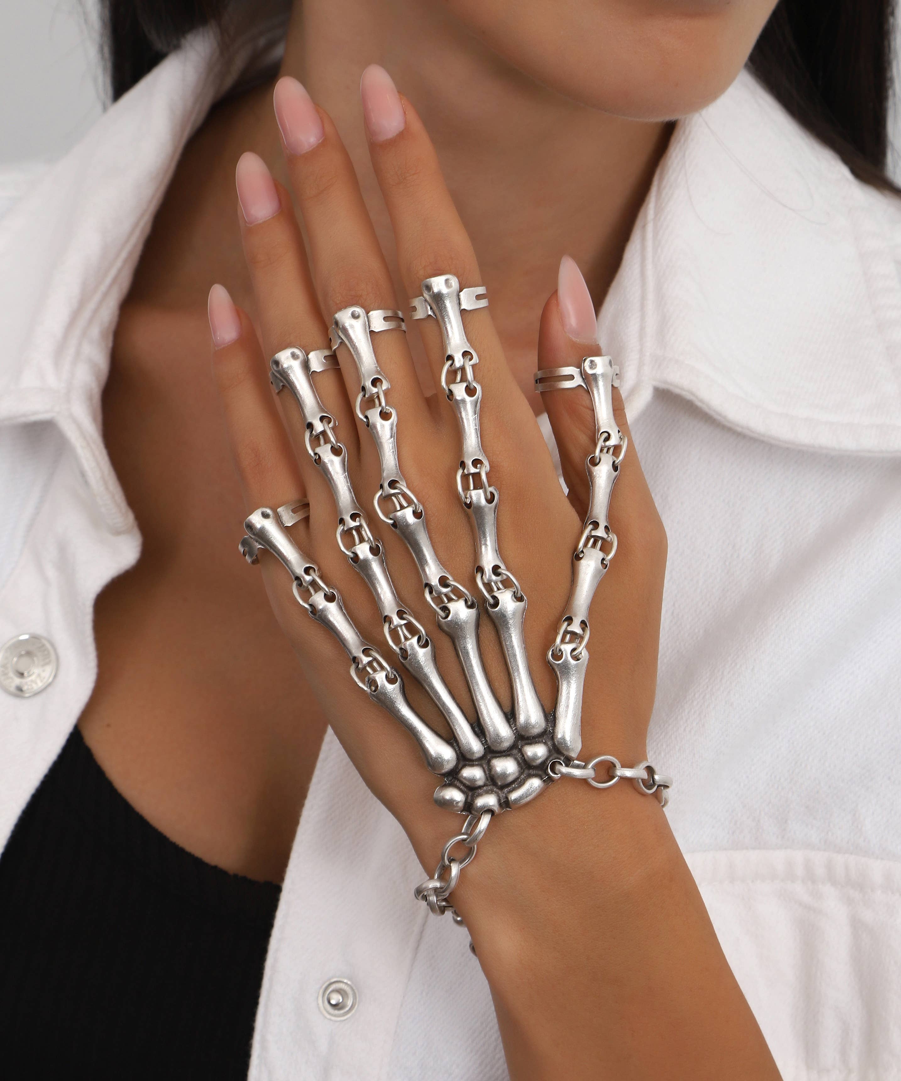 AVENS - Wholesale Jewelry Set - Silver plated bracelet and free size skull ring4
