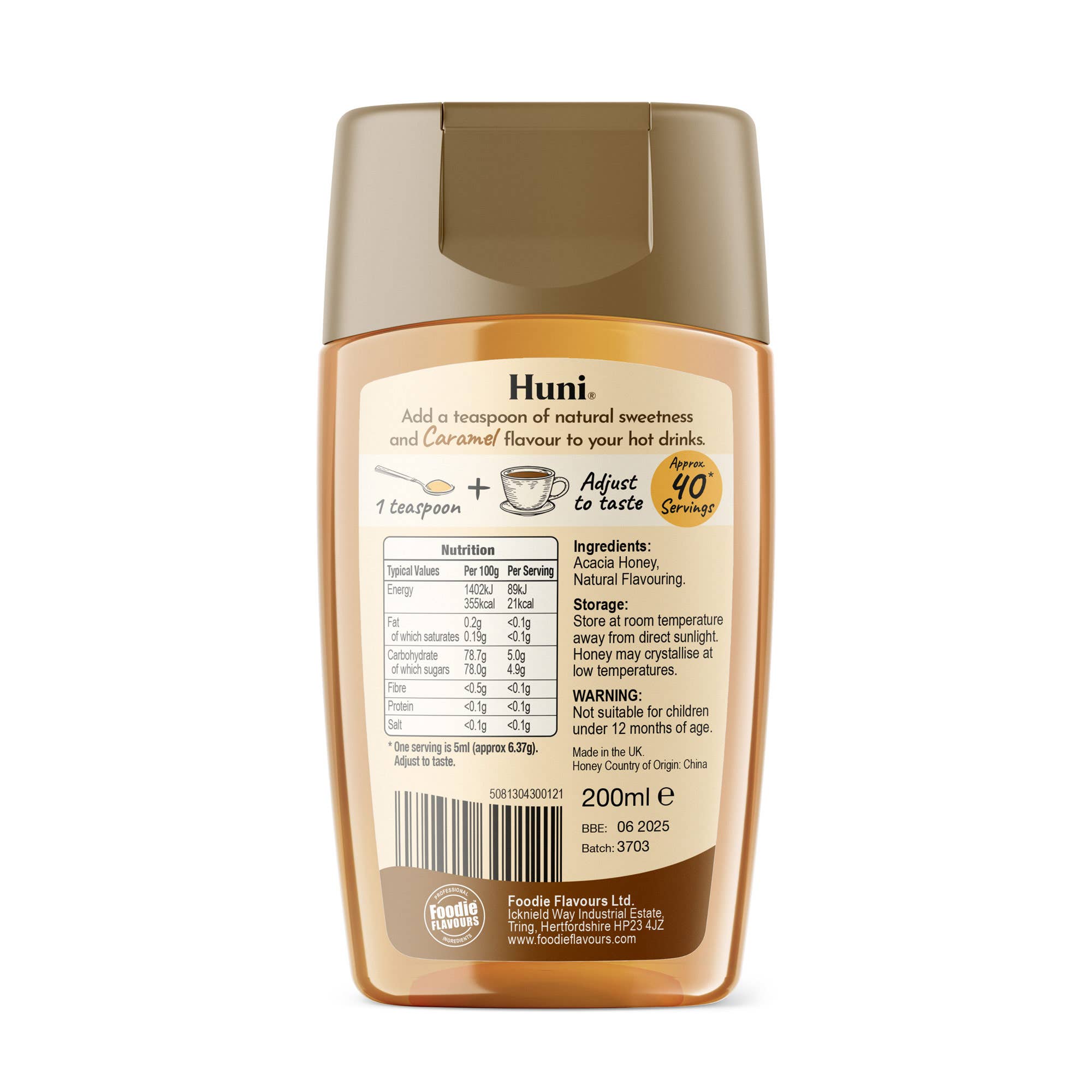 Foodie Flavours – wholesale Flavoured syrup – Huni Natural Coffee Syrup - Caramel - 200ml1