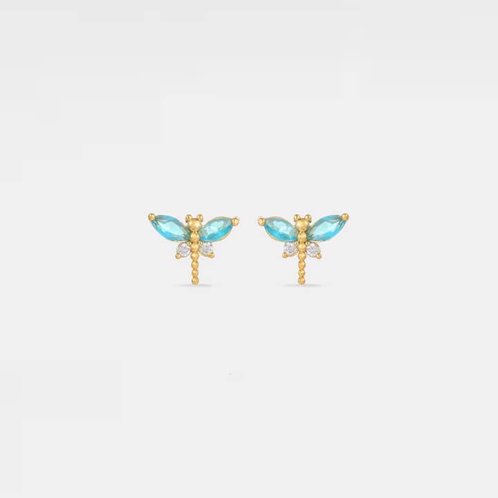 Perimade & Co. LLC - Wholesale Stud/Post Earrings - Tiny Small Blue Dragonfly Earrings in 925 Sterling Silver0