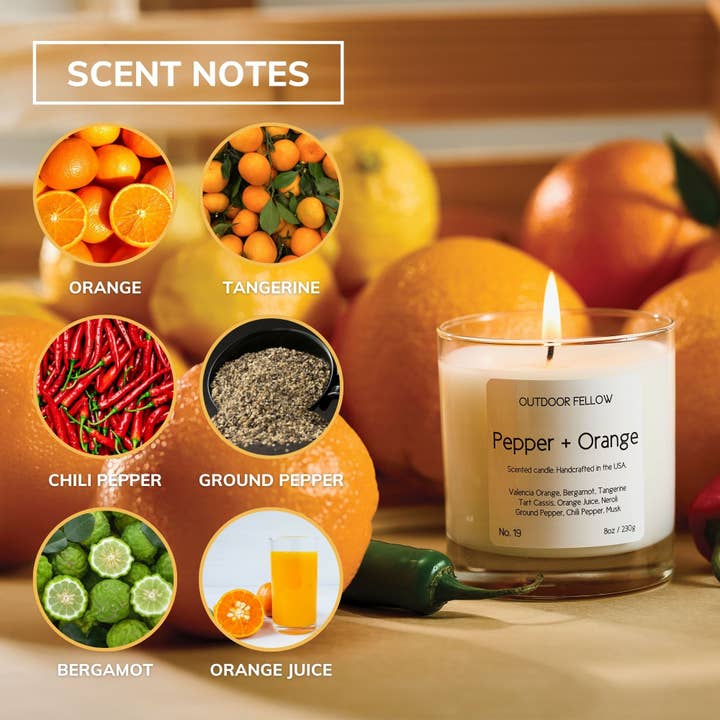 Outdoor Fellow - Wholesale Jar/Filled Candle - Pepper and Orange Scented Candle