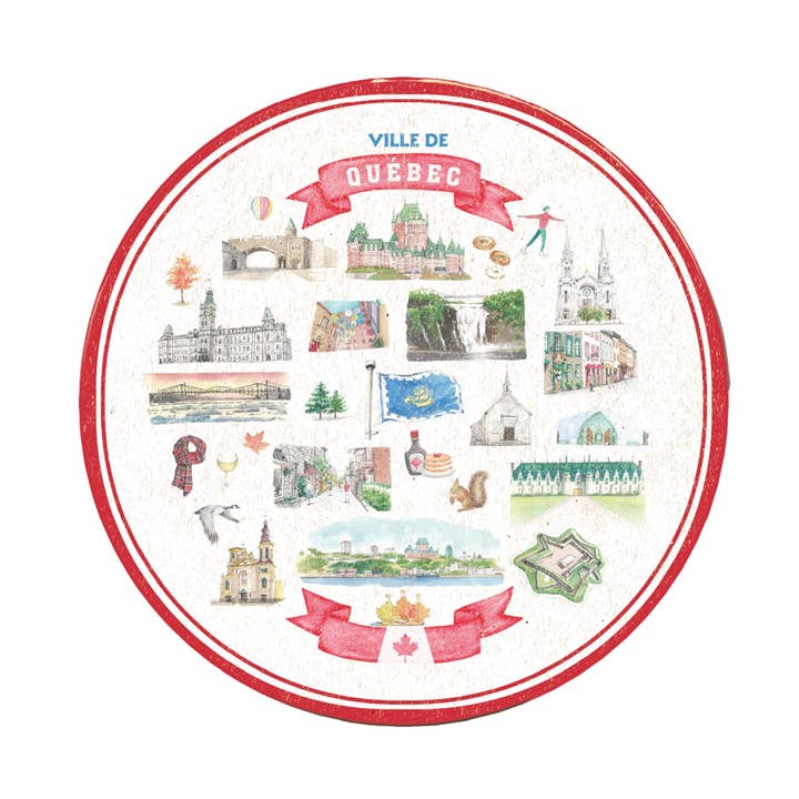 Quebec City Illustrierte Untersetzer-Set – Aquarell-Wahrzeichen-Kollektion für den Großhandel von Northern Icons Canada