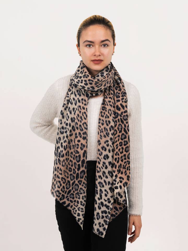 DLUX Jaguar Abstract Hand-Printed Wool Silk Scarf, 70x180cm for wholesale by DLUX Scarves
