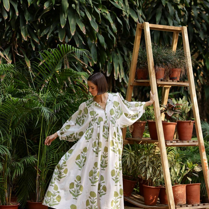 Taj Maxi Dress Green Flower for wholesale by Maison Marigold