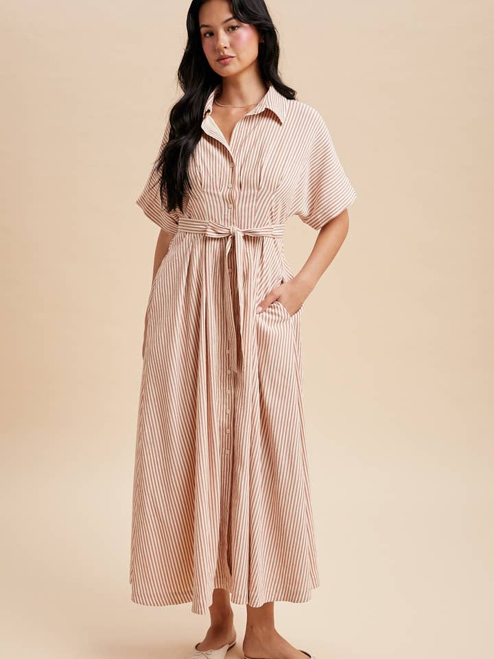 STRIPED BUTTON DOWN SHIRT DRESS for wholesale by In Loom
