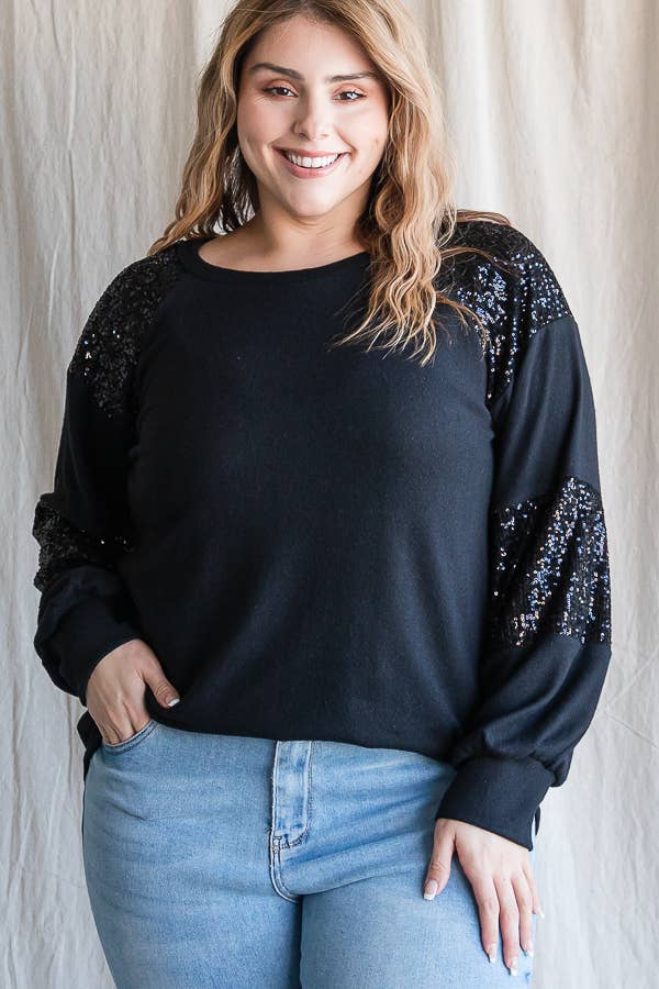 7th Ray – wholesale Stickad topp - Dam – [PLUS SIZE] Vardaglig stickad topp med biskopsärmar T4399XL13