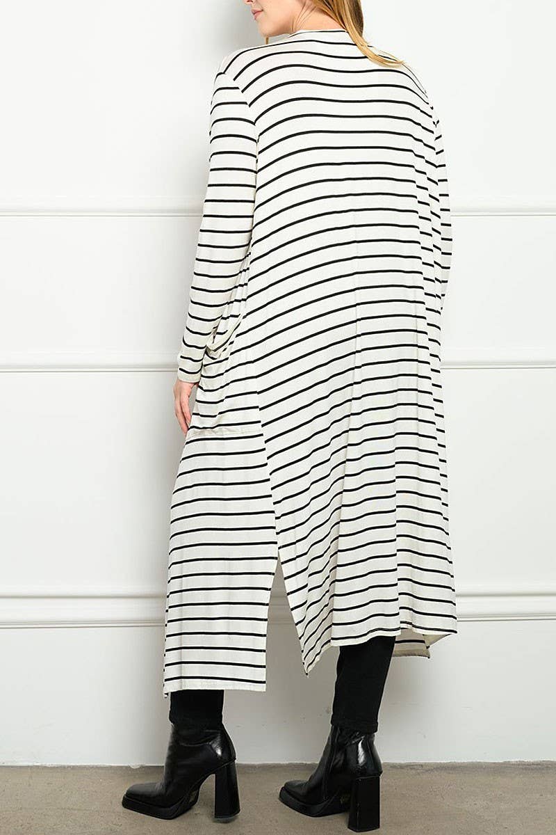 ROUSSEAU – wholesale Cardigan – Women’s – STRIPES WITH POCKETS LONG SLEEVE CARDIGAN1