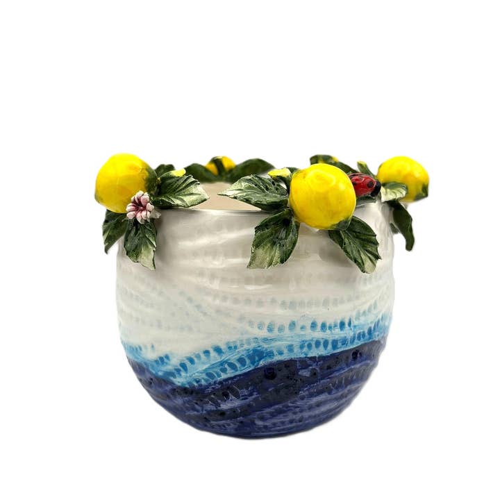 VS201 Vaso decorado con limones en cerámica de Capodimonte - H12cm para venta al por mayor de LUEM ART ceramiche e porcellane di Capodimonte Made In Italy