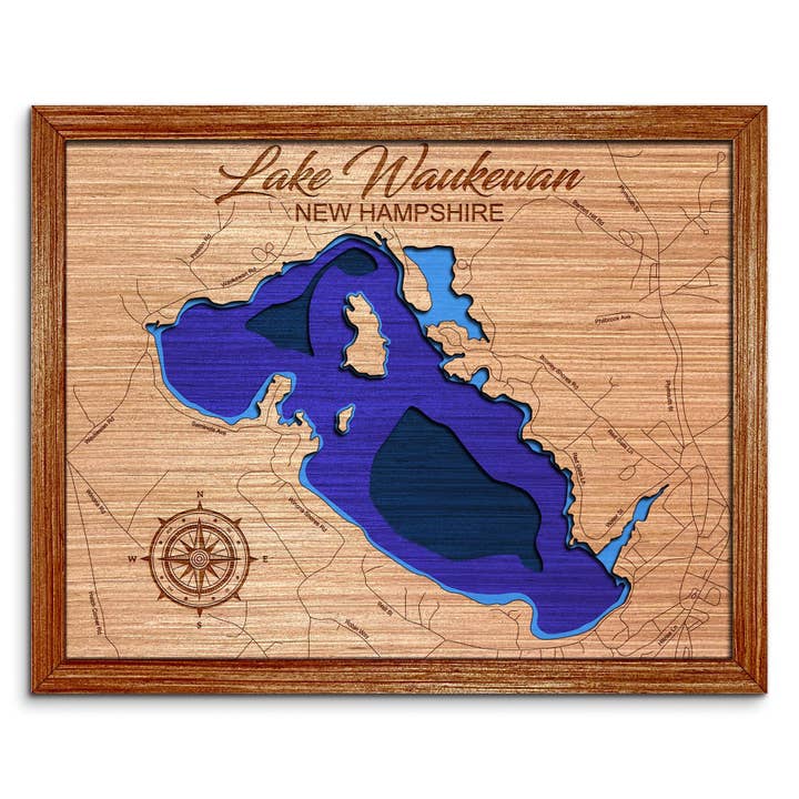 Decorazione da parete con mappa della profondità del Lago Waukewan per la vendita all'ingrosso da parte di Premier Gifts and More