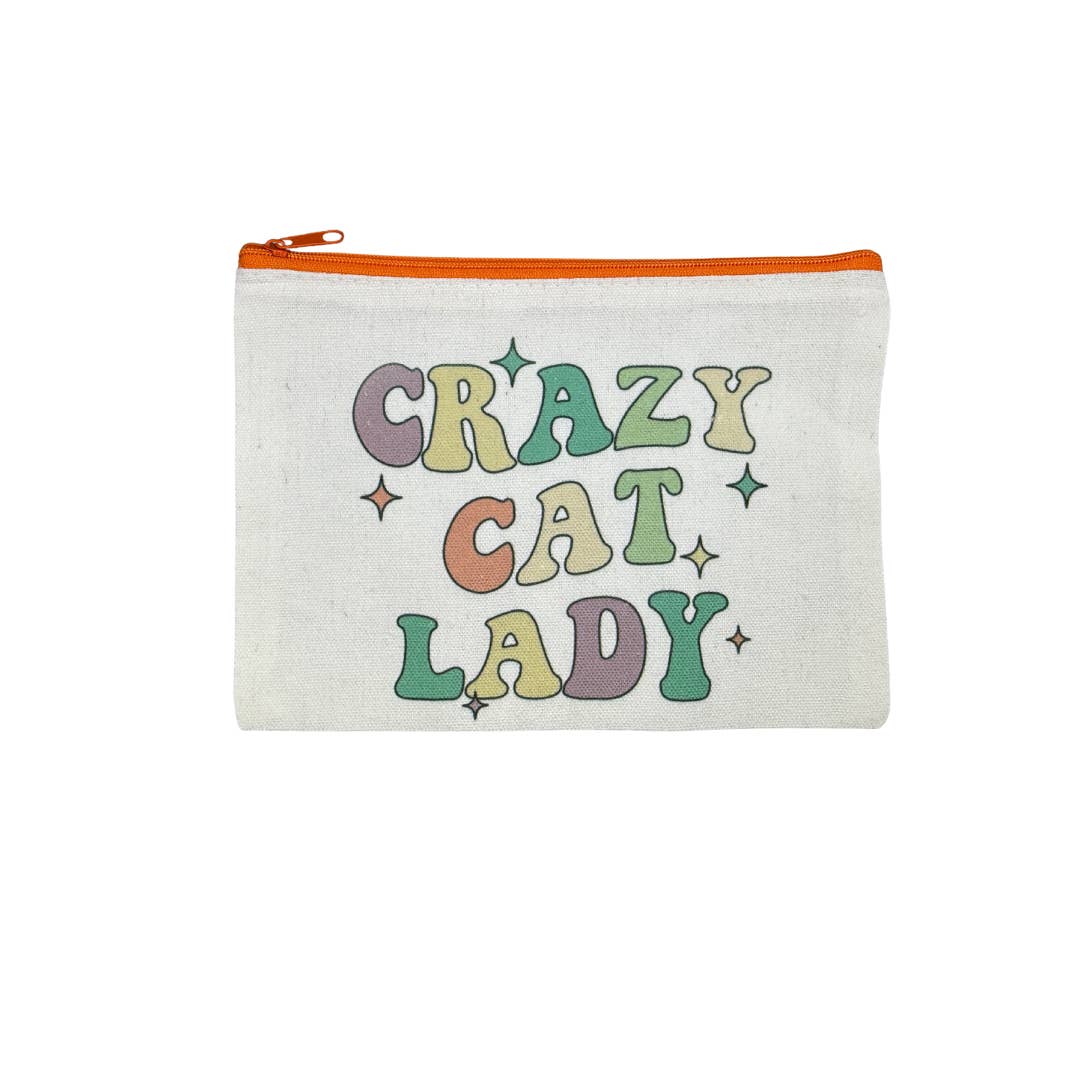 Dirt Poor Designs - Wholesale Pouch – Women’s - “Crazy Cat Lady” Mini Canvas Bag – 8x6 Inches | Funny Cat Lover Gift
