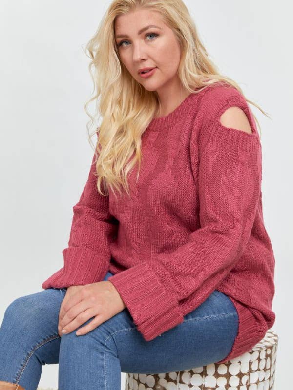 Davi & Dani - Wholesale Tunic Sweater - Women's - PLUS SOLID ROUND NECK LONG SLEEVE LOOSE SWEATER16