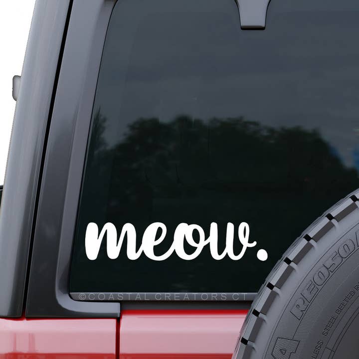 Coastal Creators of Connecticut - Wholesale Sticker - Cat Meow White Vinyl Car Window Sticker Decal (Packaged)
