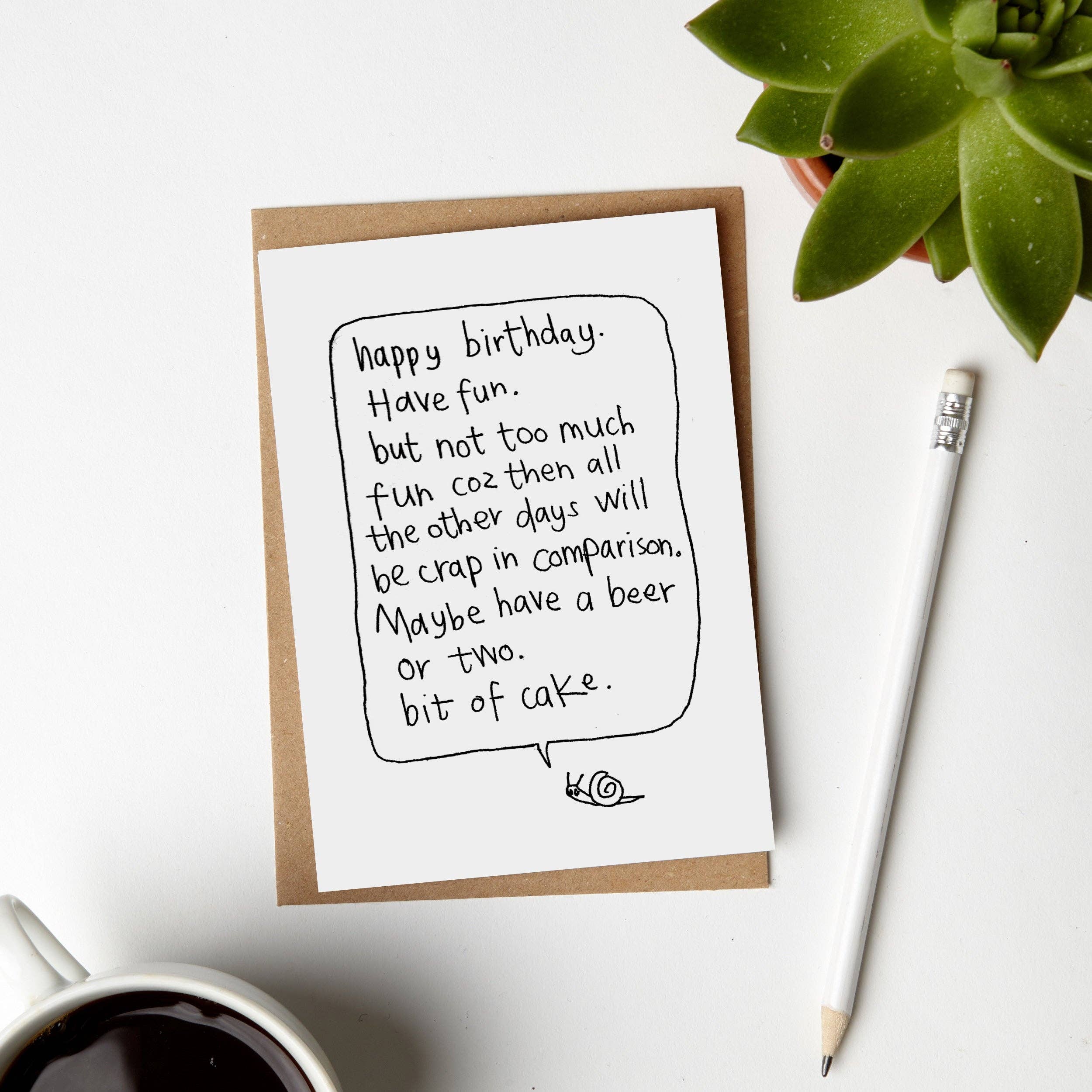 Hazel Bee – wholesale Birthday card – Cake Snail Beers Happy Birthday Card1