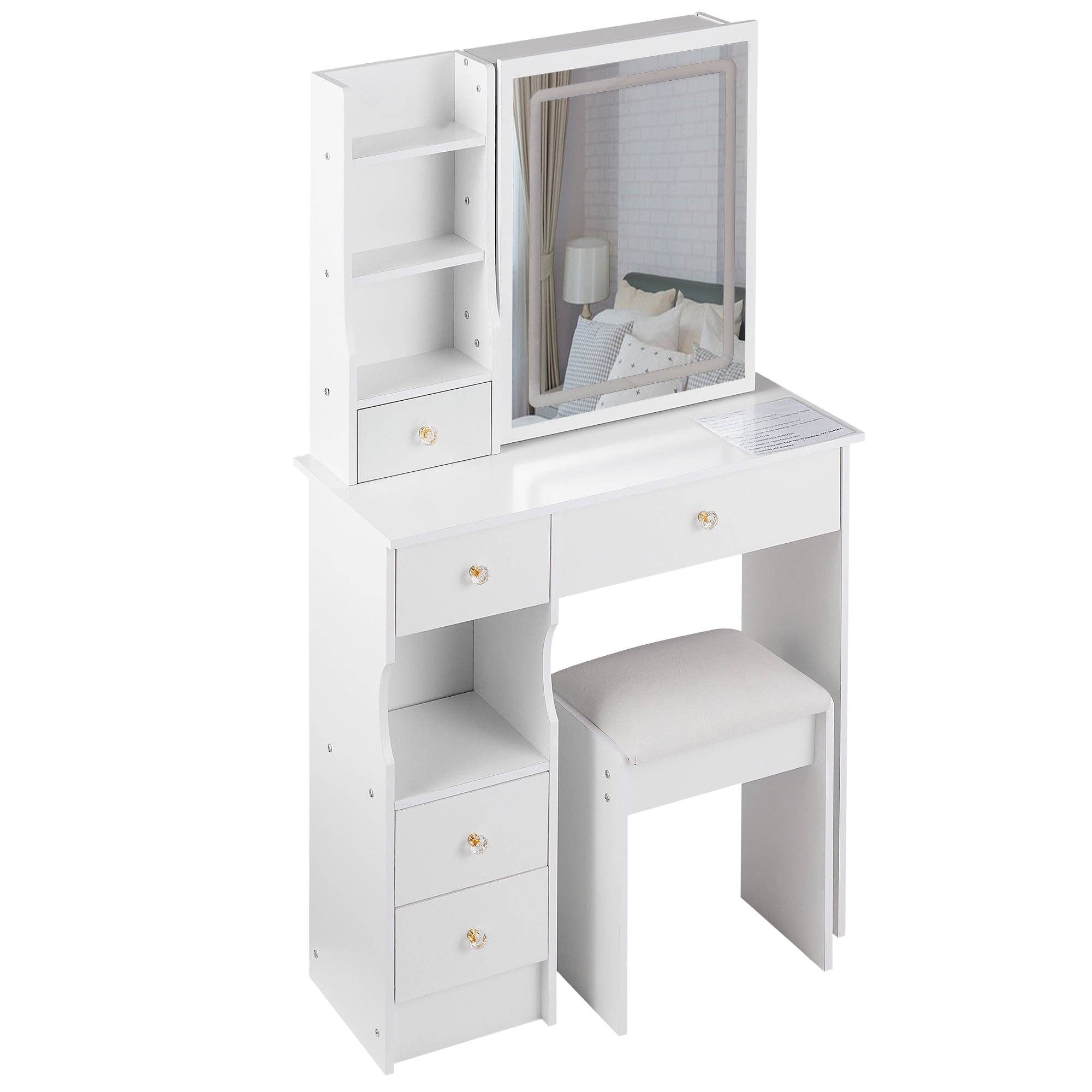 White Small Vanity Dressing Table with Padded Stool & Mirror Light for wholesale on Faire10