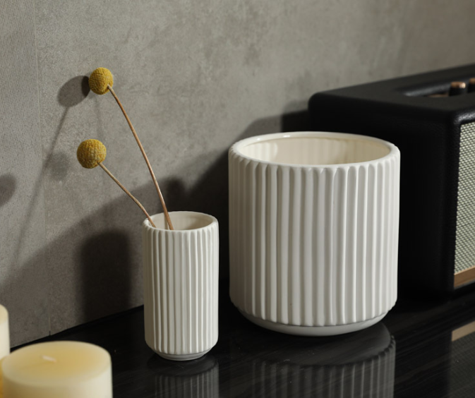 Sweet Home Deco - Vente Vases - Vases en céramique plissés pour fleurs, vases à bourgeons blancs4