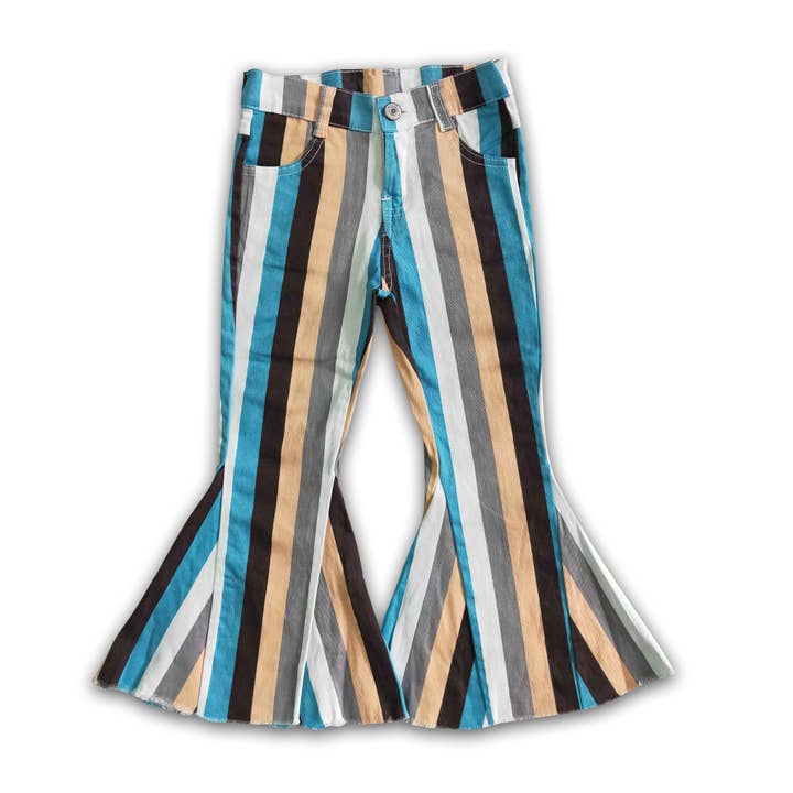 Stripe denim pants kids girls jeans for wholesale by Yawoo Garments