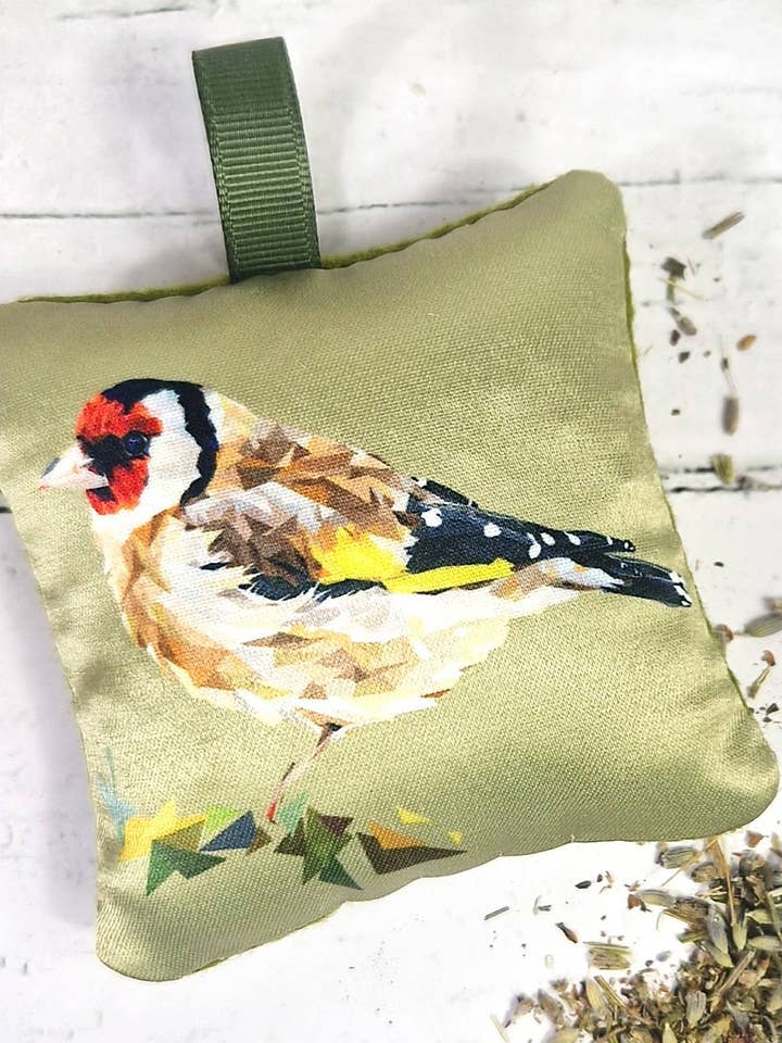 GOLDFINCH bird handmade hanging lavender sachet for wholesale by Louise Jennifer Design