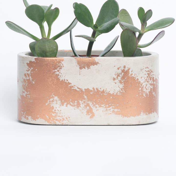 Patinated Concrete Mini Planter - Beige and Copper for wholesale by Junny