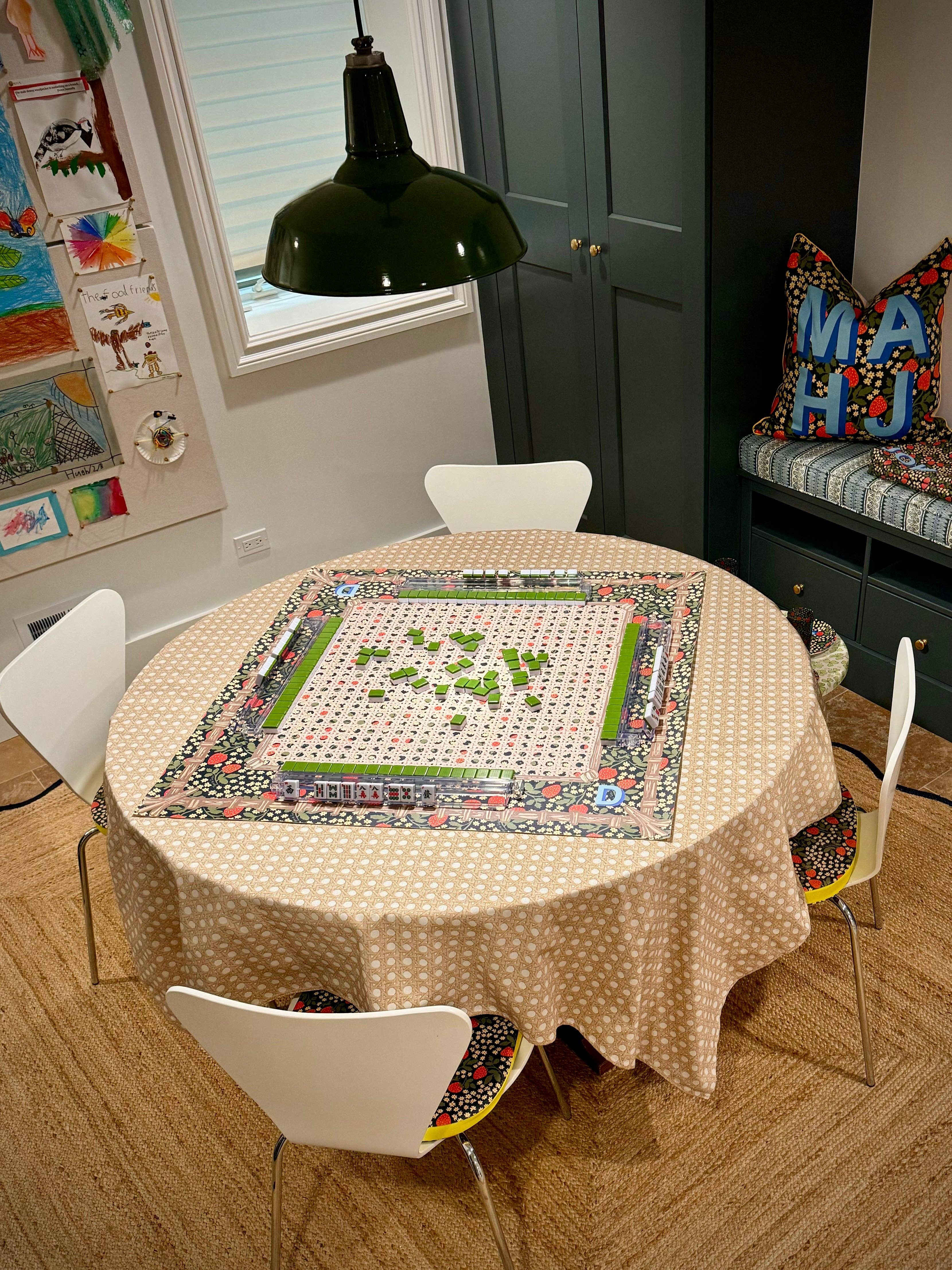 REMOVED BRAND - Wholesale Board Game - Mahjong Gaming Mat, CHINOISERIE BLEU **RULES EDITION**6