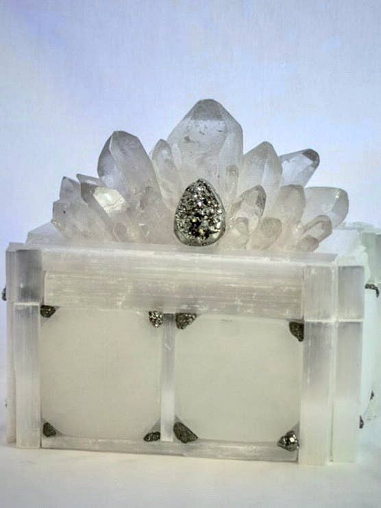 Crystal Box with Quartz Point, Pyrite, and Selenite Tiles for wholesale by Nate Ricketts Design