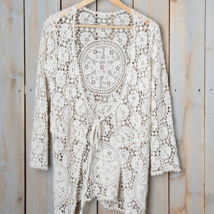 Ivory Cotton Crocheted Shawl, Wrap or Beach Cover-up for wholesale on Faire