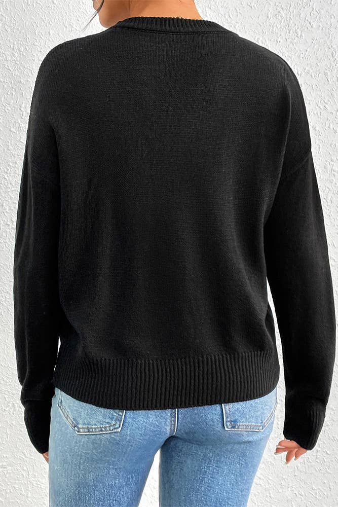 Sort Sort striktrøje med rødt hjerte jacquardmønster for engroshandel på Faire1