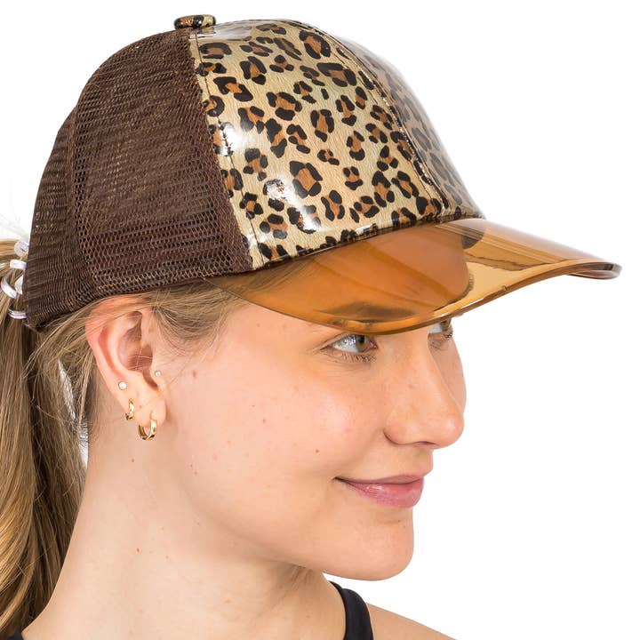 Marrón Gorra de Camionero con Visera Curva Transparente y Brillante de Leopardo de venta al por mayor en Faire