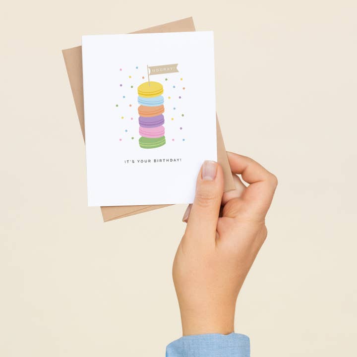 "Hooray! It's Your Birthday! Macarons | Greeting Card for wholesale by HAZELMADE® Tea Towels + Gifts