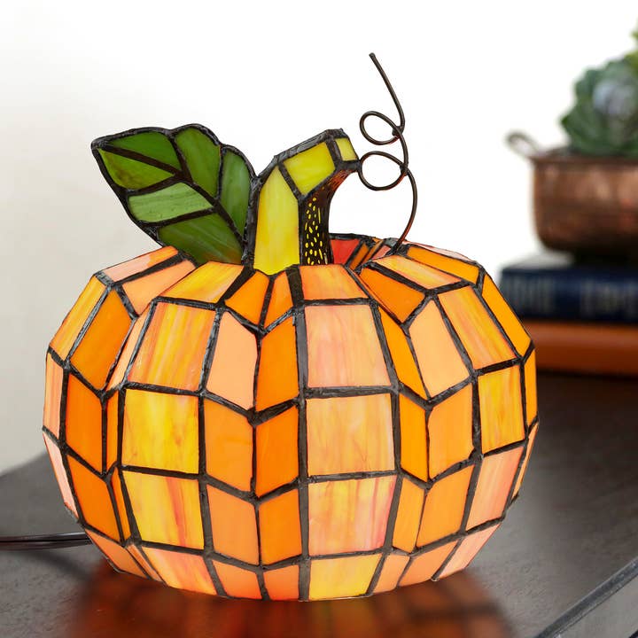 River of Goods - Wholesale Accent/Desk Lamp - 9"H Patch the Pumpkin Tiffany Stained Glass Accent Lamp0