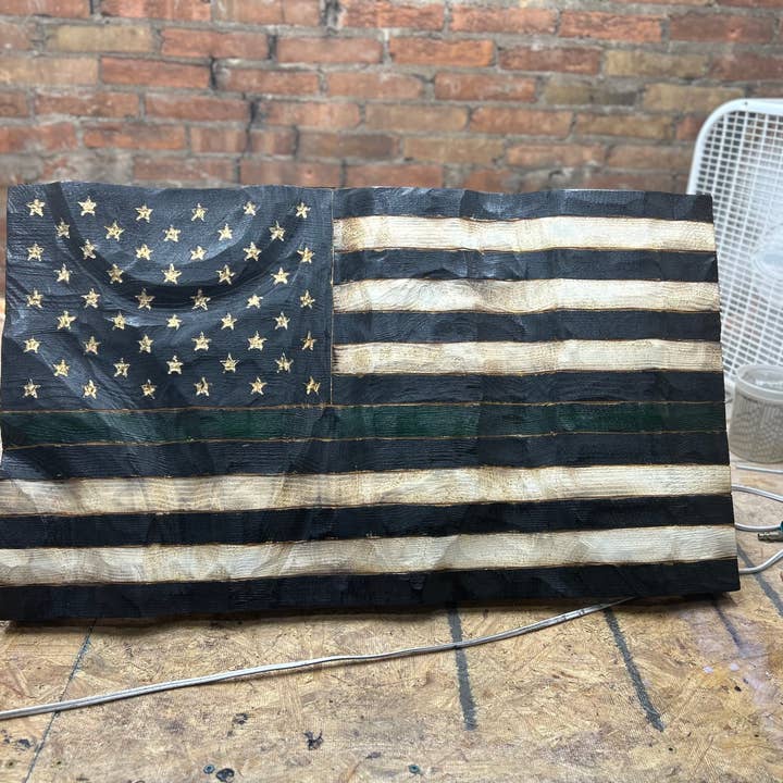 Schmedic Woodworking - Wholesale Sign - Wood Wavy Thin Green Line Flag