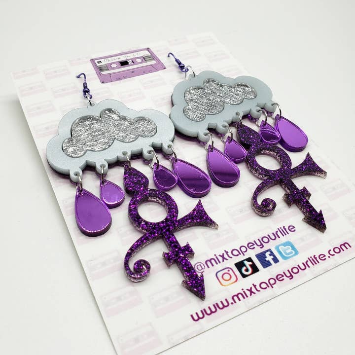Boucles d'oreilles Purple Reignclouds (Prince) pour la vente par Mixtape Your Life