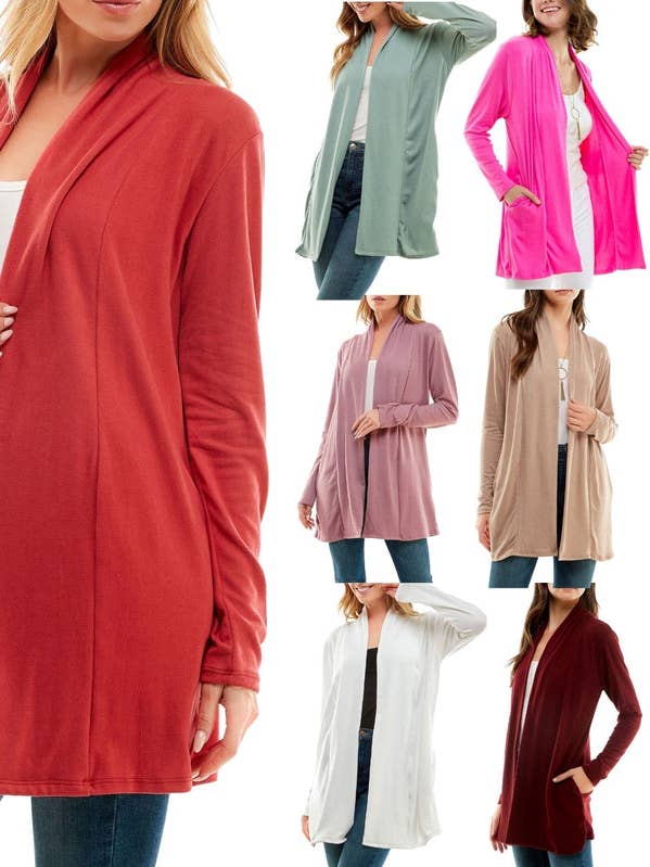 Women's Casual Lightweight Open Front Cardigans with Pockets for wholesale by Follow Me Apparel