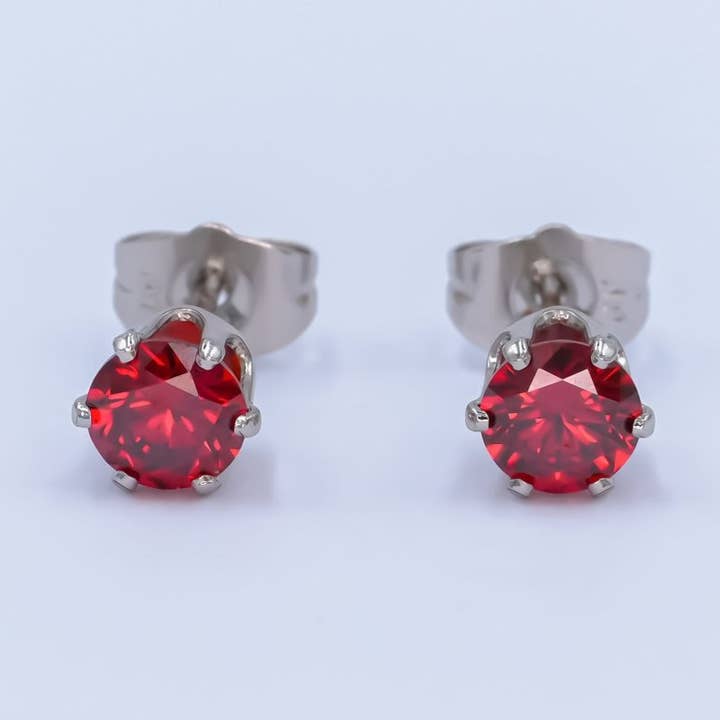 White Gold Filled 7mm Red CZ Mini Stud Earrings | AB1071 for wholesale by Aim Eternal