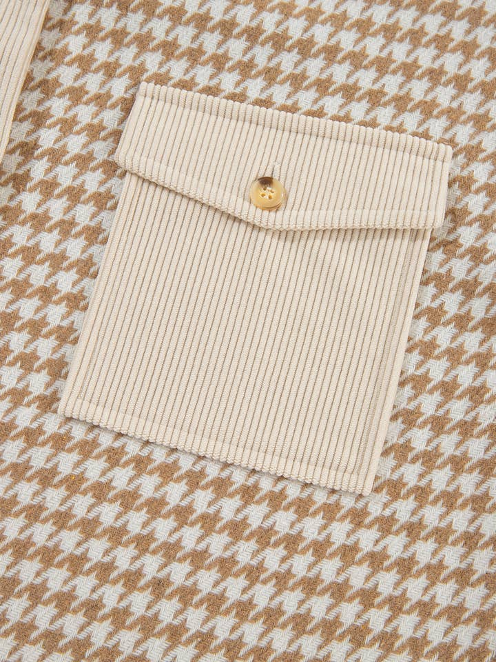 Babs + Birdie – Engroshandel Skjortejakke/shacket – til kvinder – Vivi | Hundetandsfløjl Patchwork Flap Lomme Shacket5