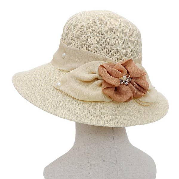 Cap Zone - Wholesale Straw Hat - Women's - Flower Ribbon Fabric Sun Hat8