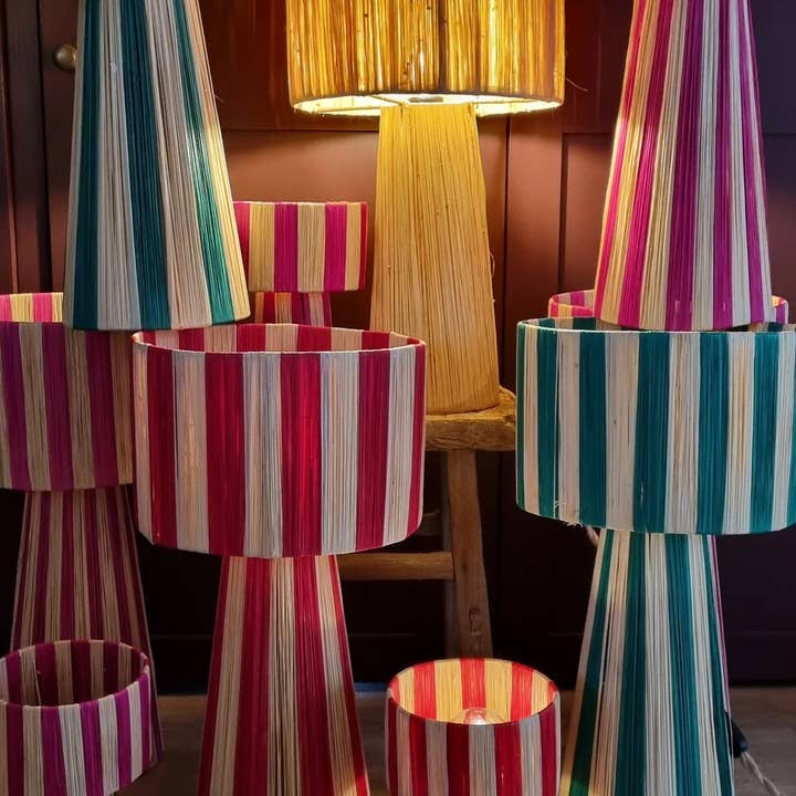 High crafty - Wholesale Accent/Desk Lamp - Handmade Moroccan Raffia Striped Lamp – Natural Fiber Table 8