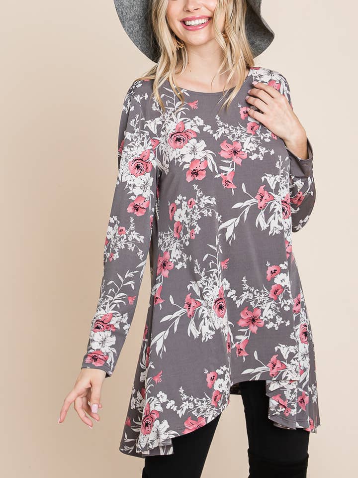 ETK-8611 Top a tunica con motivo floreale per la vendita all'ingrosso da parte di Emerald Collection